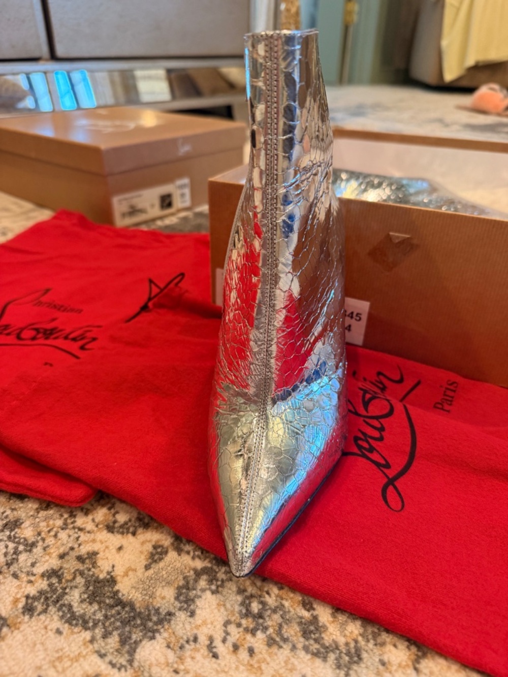 Christian Louboutin silver metallic booty - Picture 3 of 5
